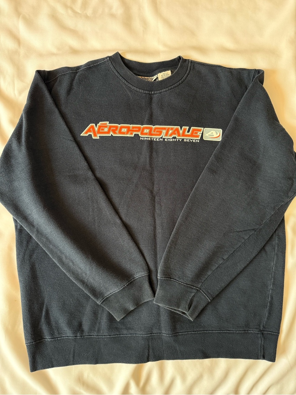 Aeropostale Navy Fleece Crewneck Pullover Sweatshirt Men's L Graphic Logo